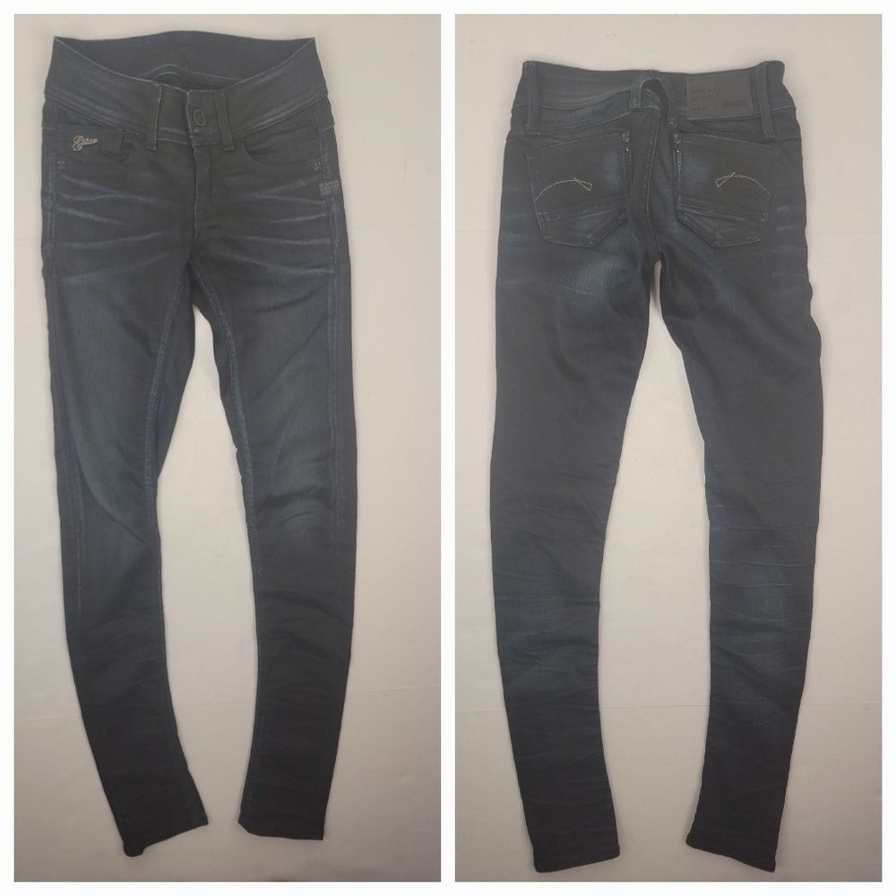 G Star Raw Sz 25 Lynn Skinny Jeans Dark Wash Coated